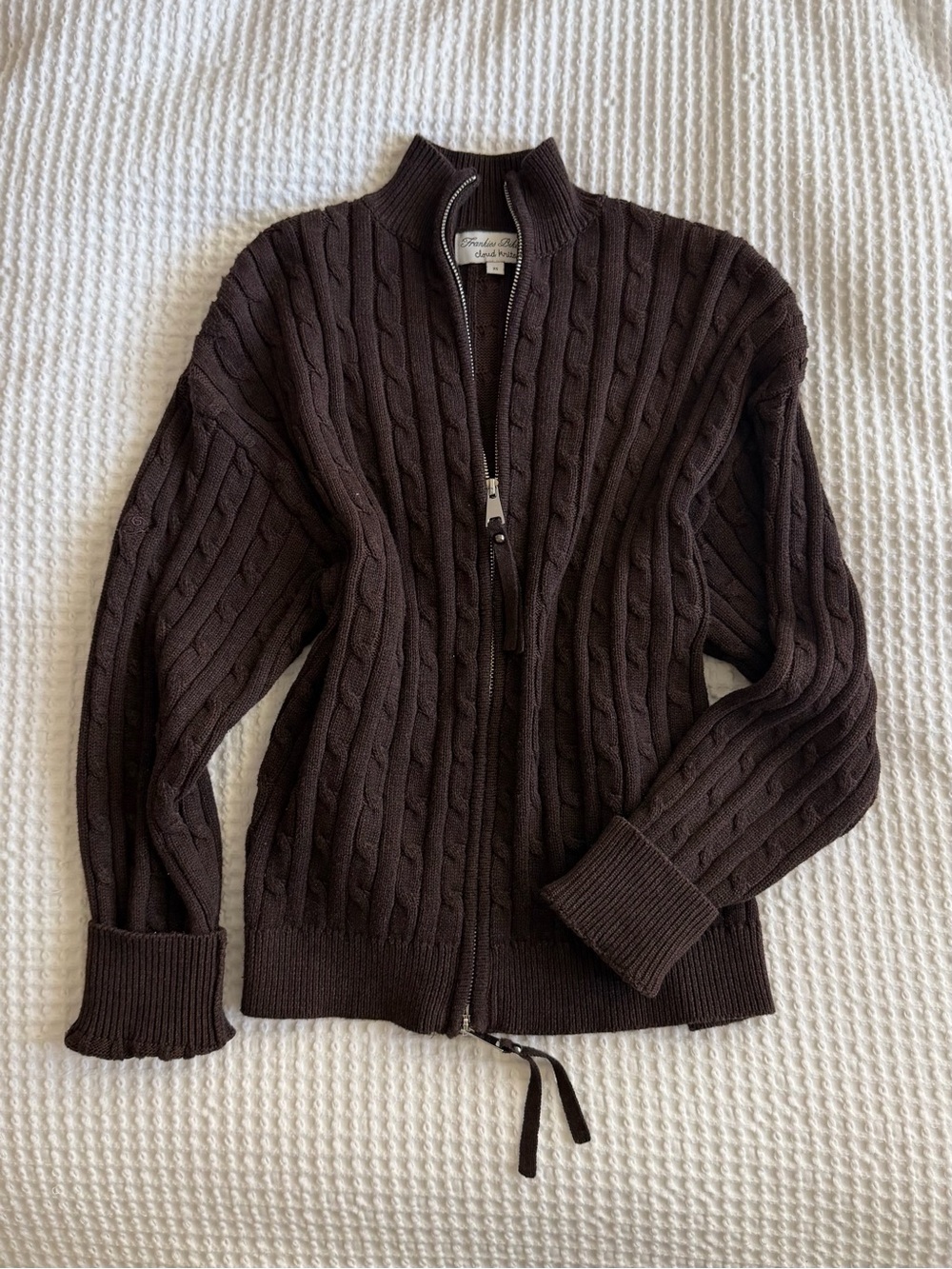 Frankies Bikinis Bea Cable Knit Zip Up Sweater